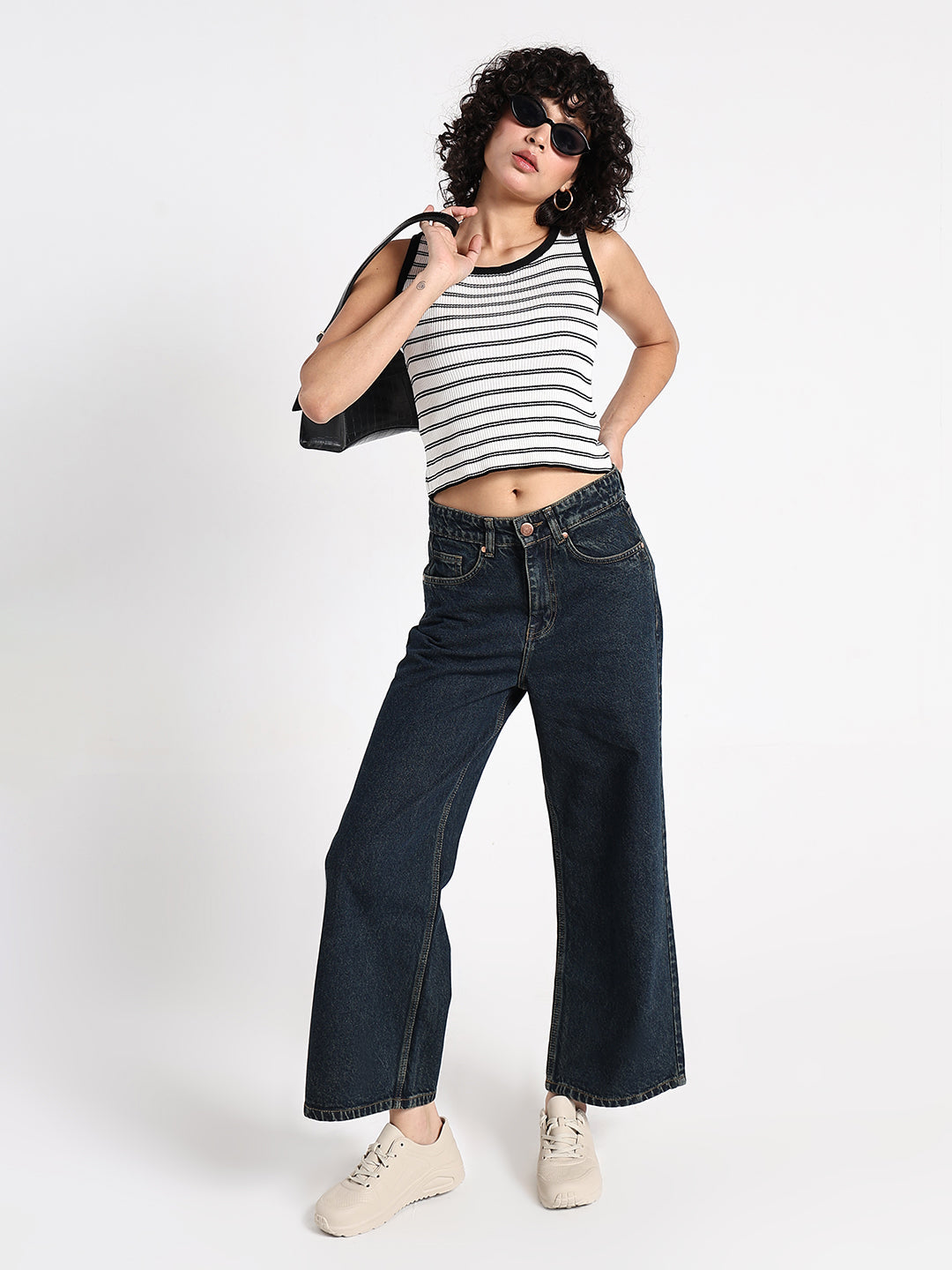 Women's Ribbed White  Striped Tank Top