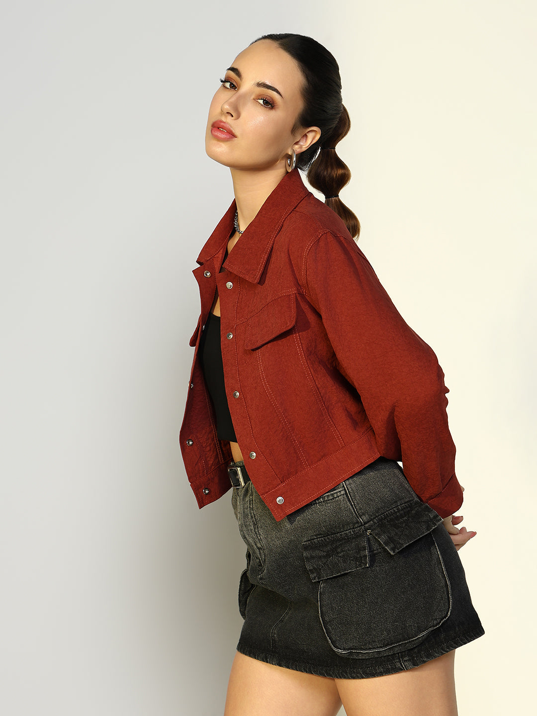 Women Solid Red Open Front Jacket