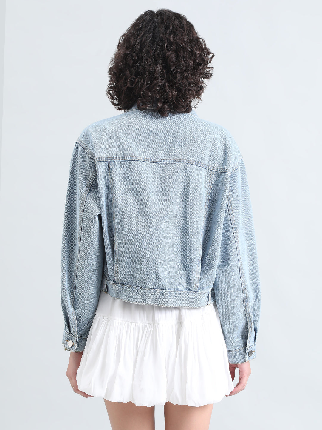 Women's Embellished Blue Denim Jacket with Pearl Detail