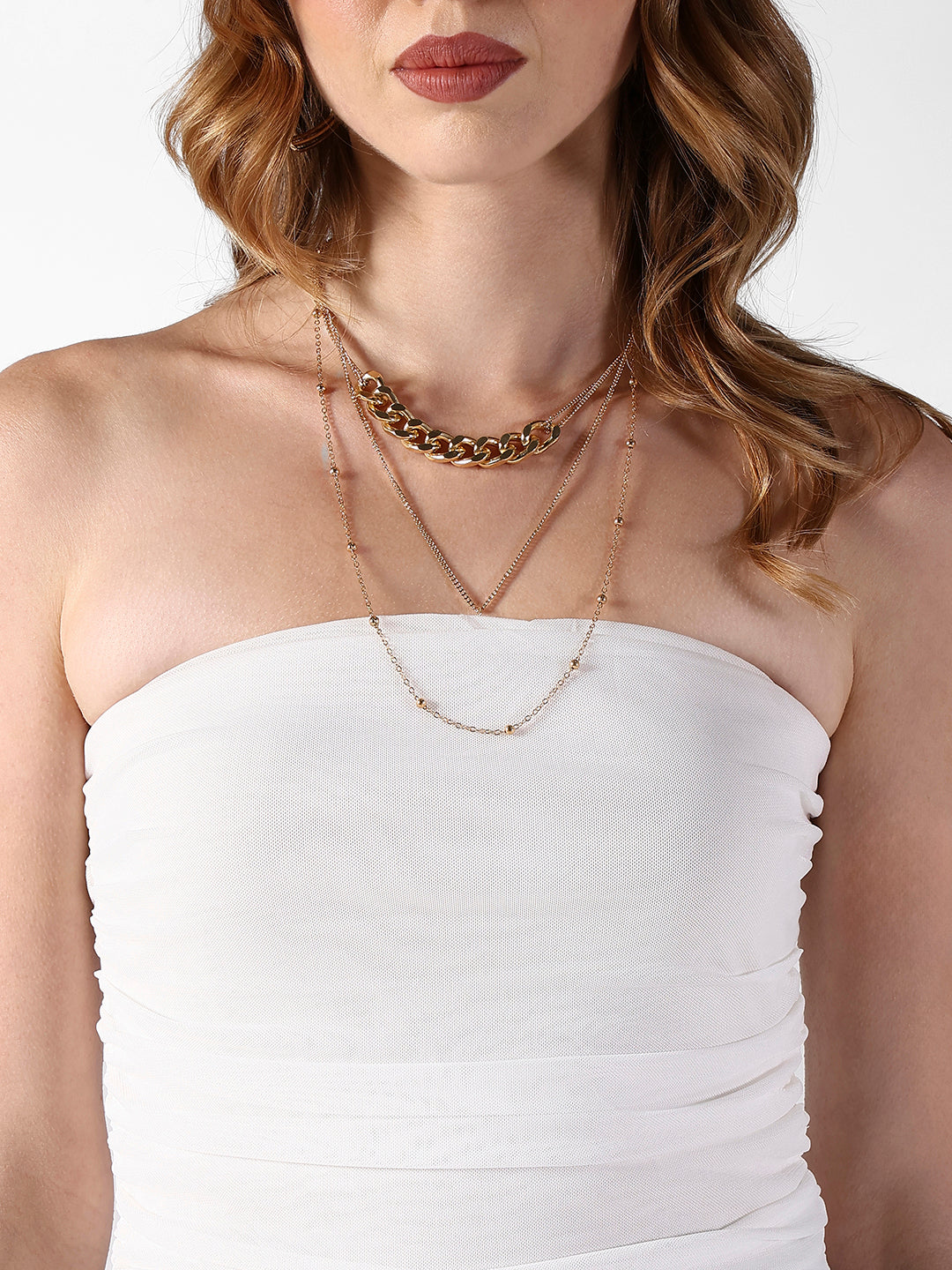 Women's White Strapless Asymmetrical Top with Ruffle Detail