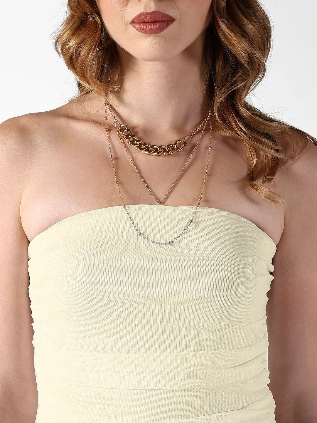Women's Yellow Strapless Asymmetrical Top with Ruffle Detail