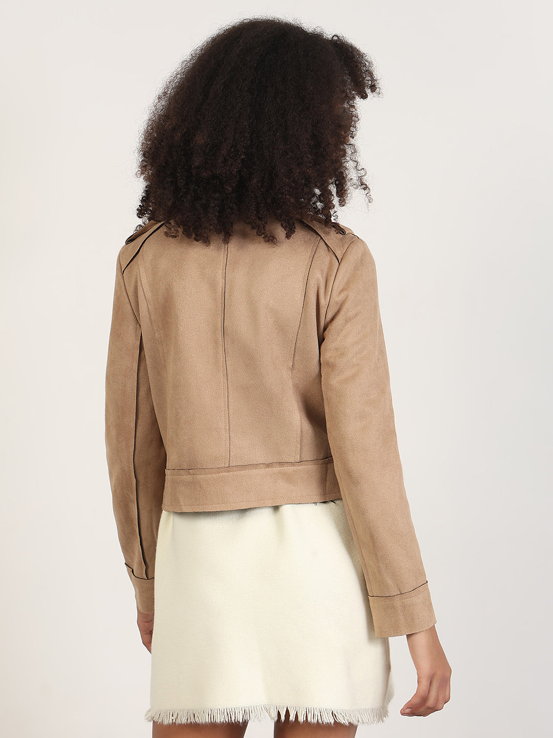 Women's Solid Beige Lapel Collar Tailored Jacket
