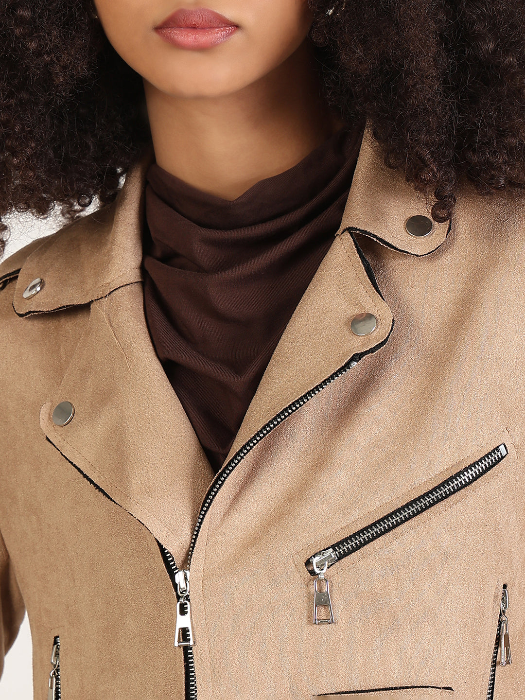 Women's Solid Beige Lapel Collar Tailored Jacket