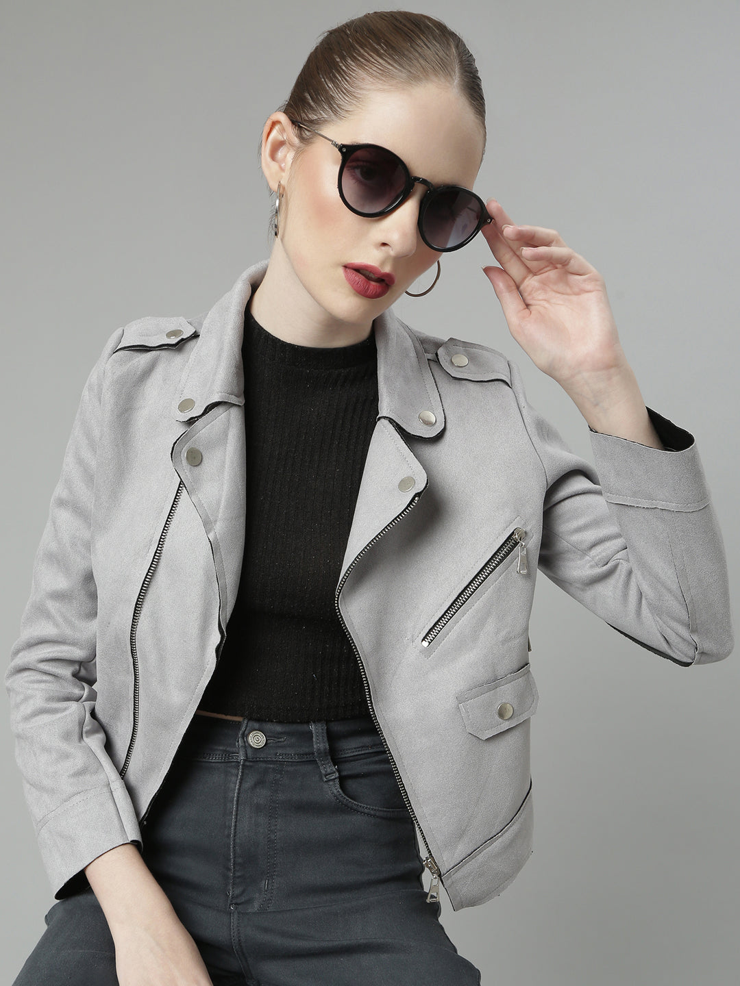 Women Grey Solid Tailored Jacket