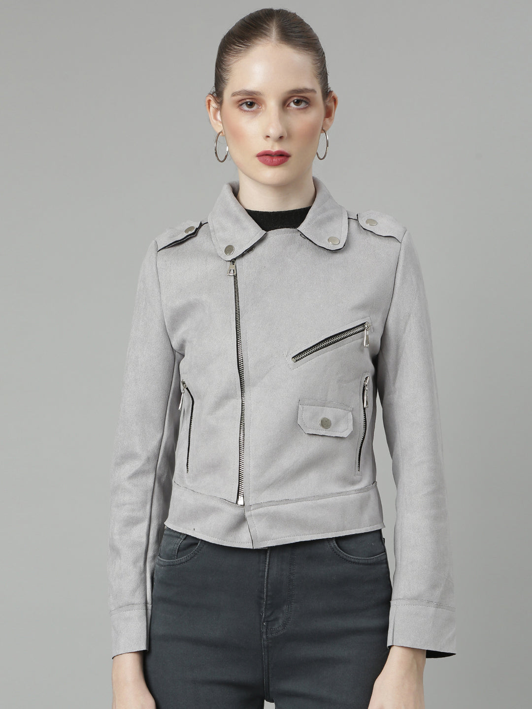 Women Grey Solid Tailored Jacket