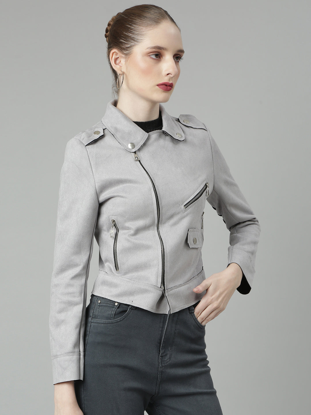 Women Grey Solid Tailored Jacket