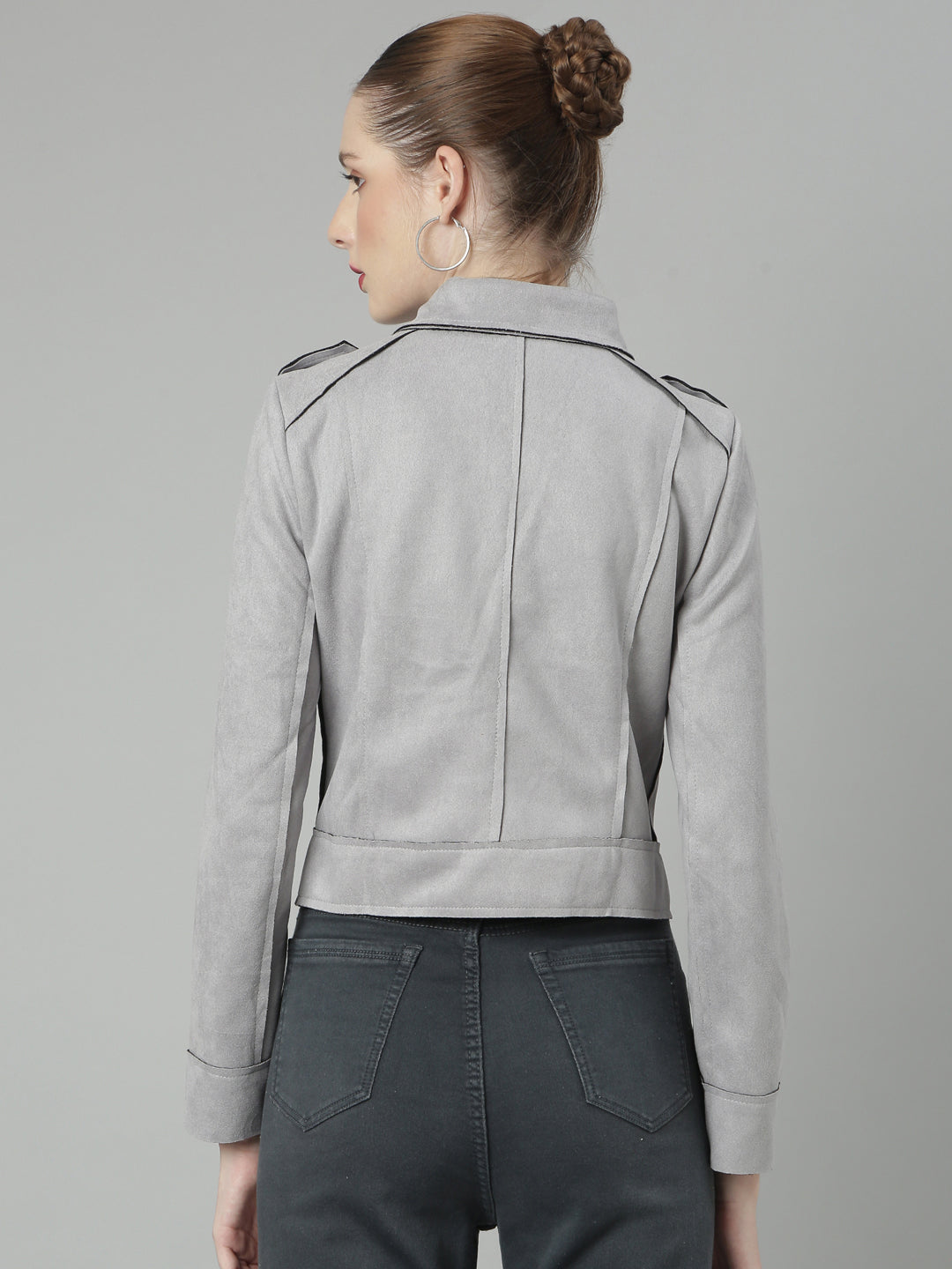 Women Grey Solid Tailored Jacket