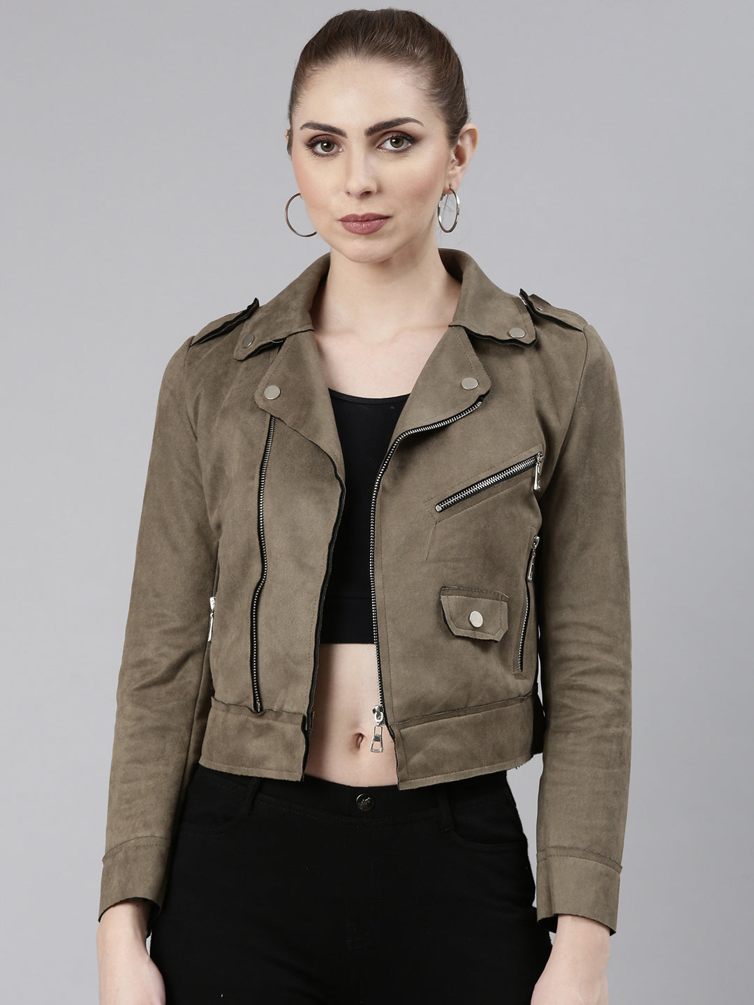 Women Olive Solid Tailored Jacket