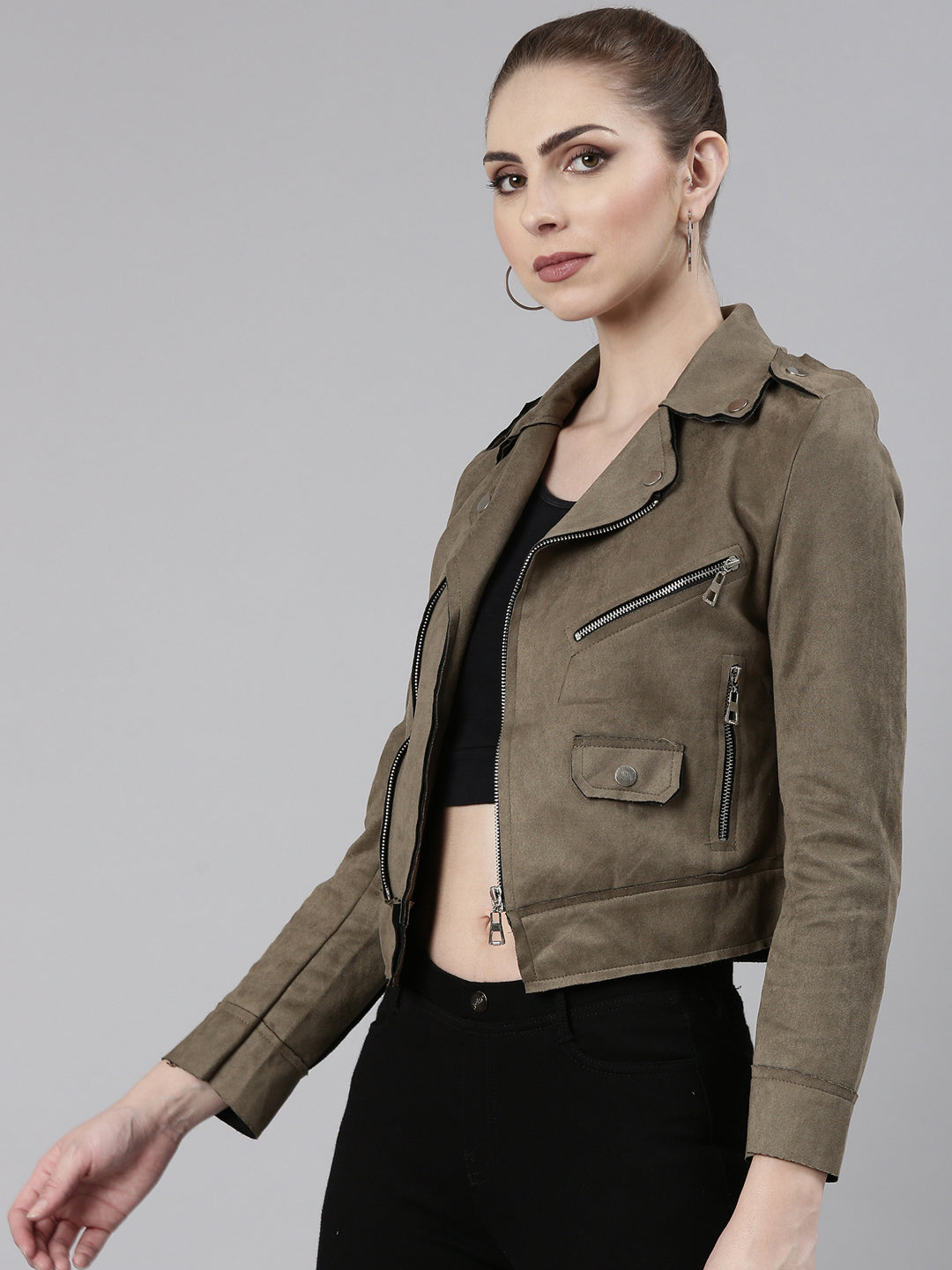 Women's Olive Lapel Collar Tailored Jacket