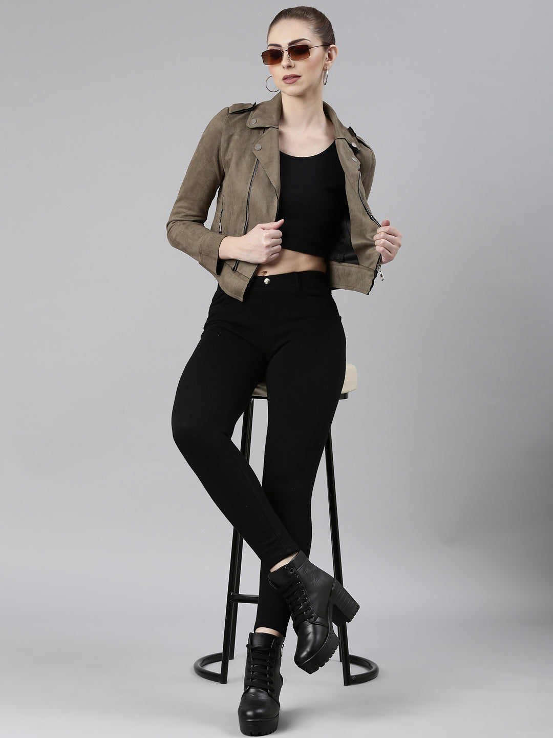 Women's Olive Lapel Collar Tailored Jacket