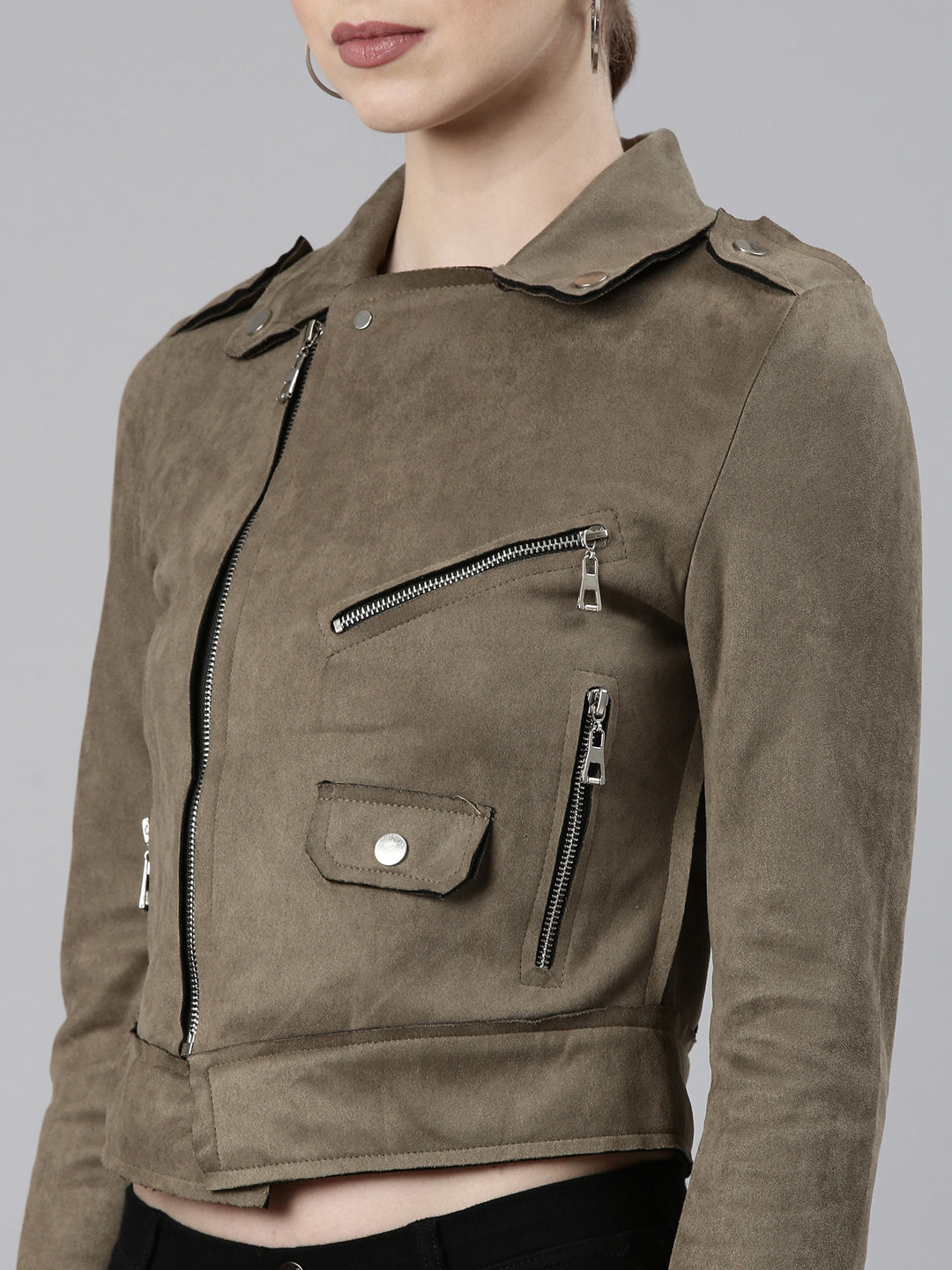 Women's Olive Lapel Collar Tailored Jacket