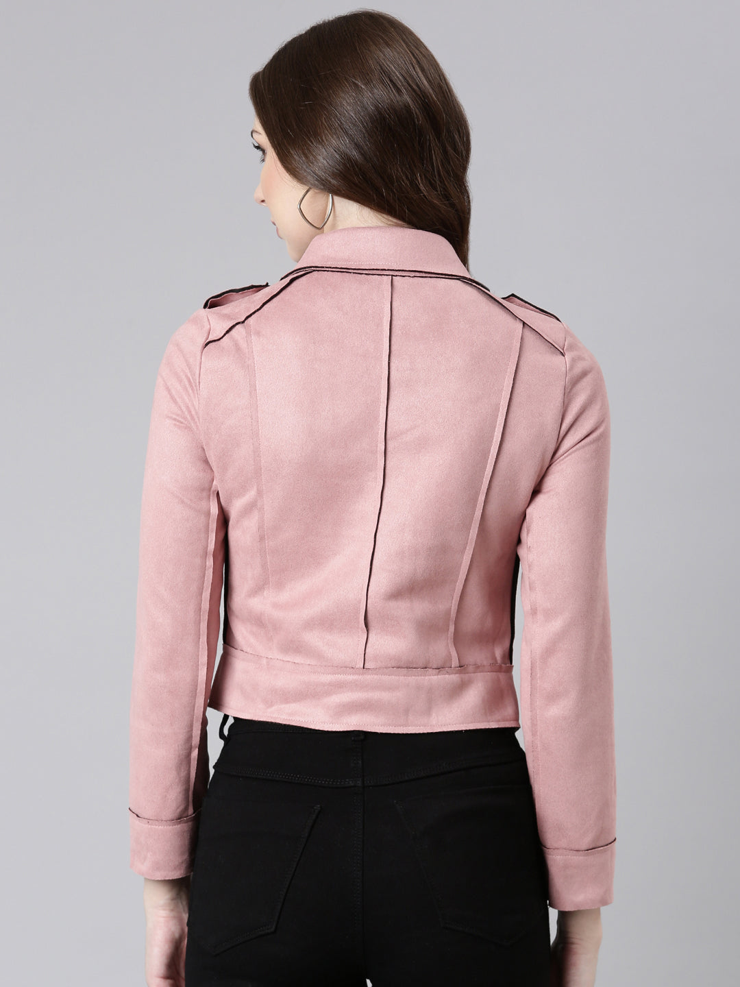 Women's Pink Spread Collar Long Sleeve Tailored Jacket