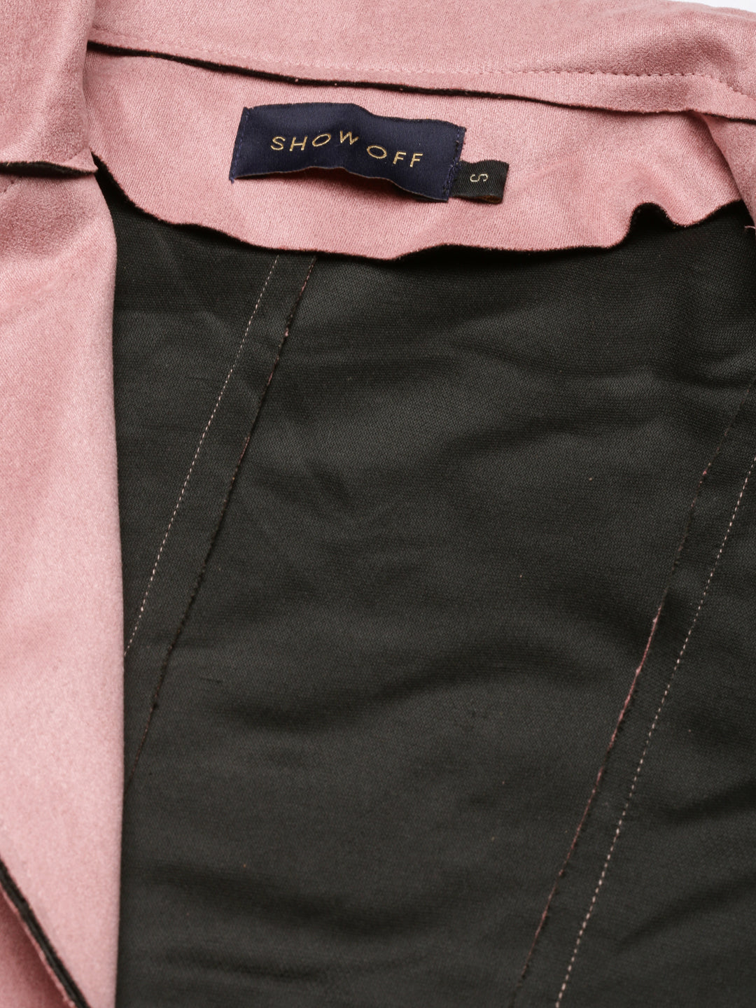 Women's Pink Spread Collar Long Sleeve Tailored Jacket