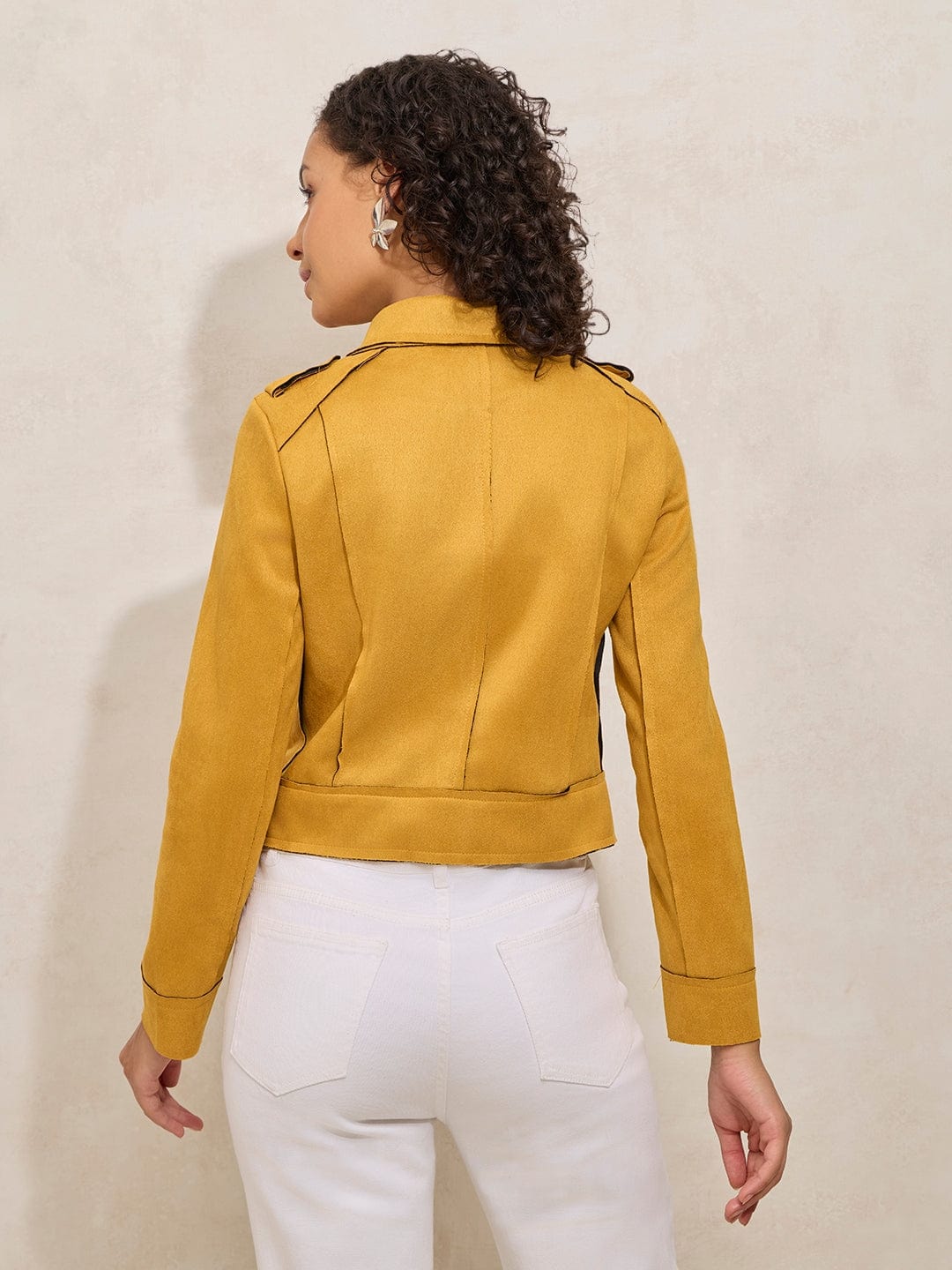 Women's Yellow Asymmetric Zipper Biker Jacket