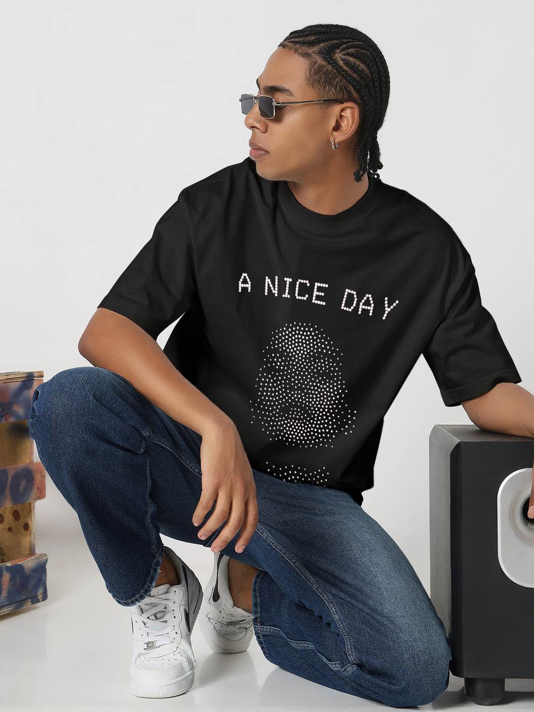 Men's Printed Black Oversized T-Shirt