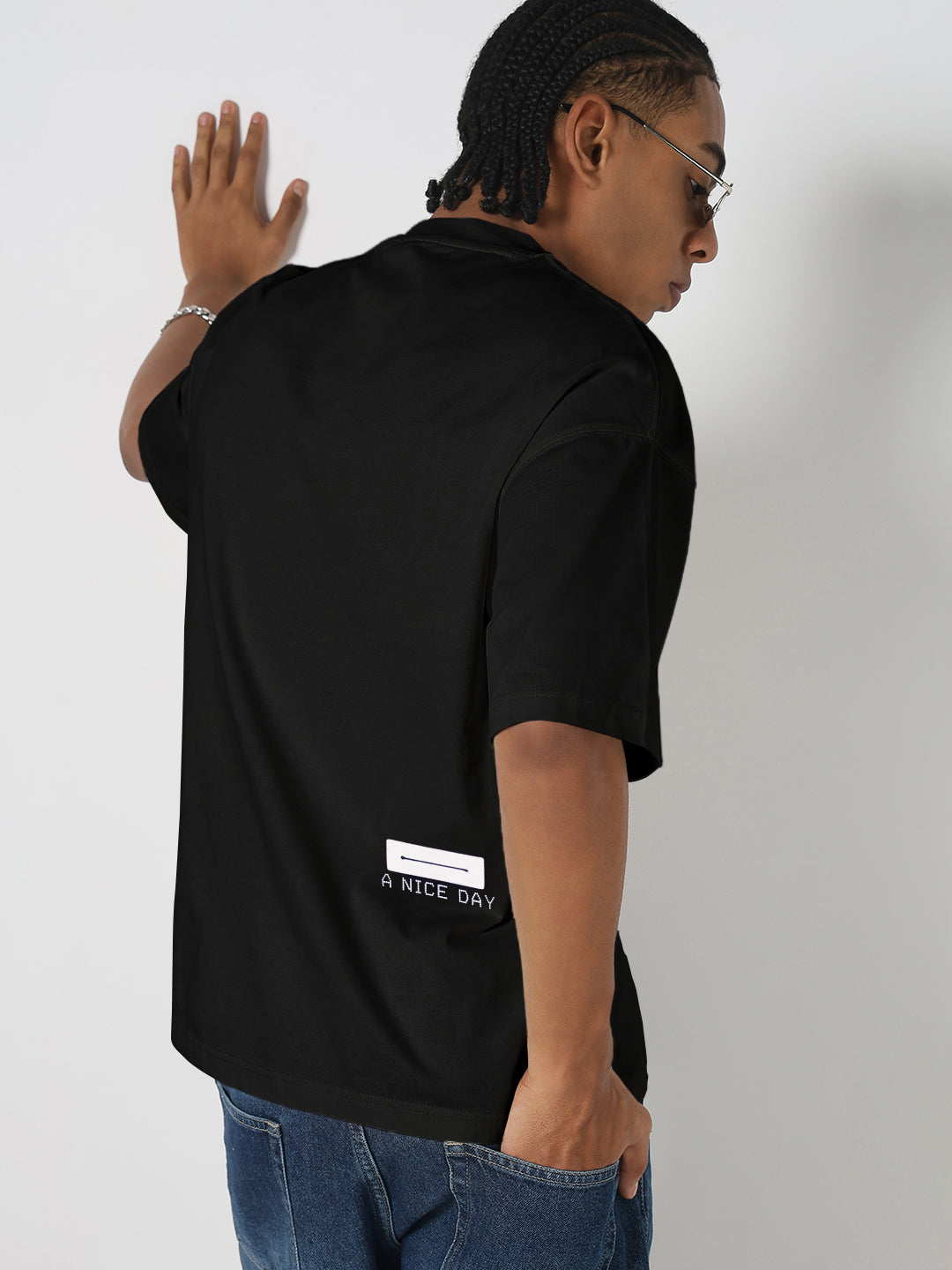 Men's Printed Black Oversized T-Shirt