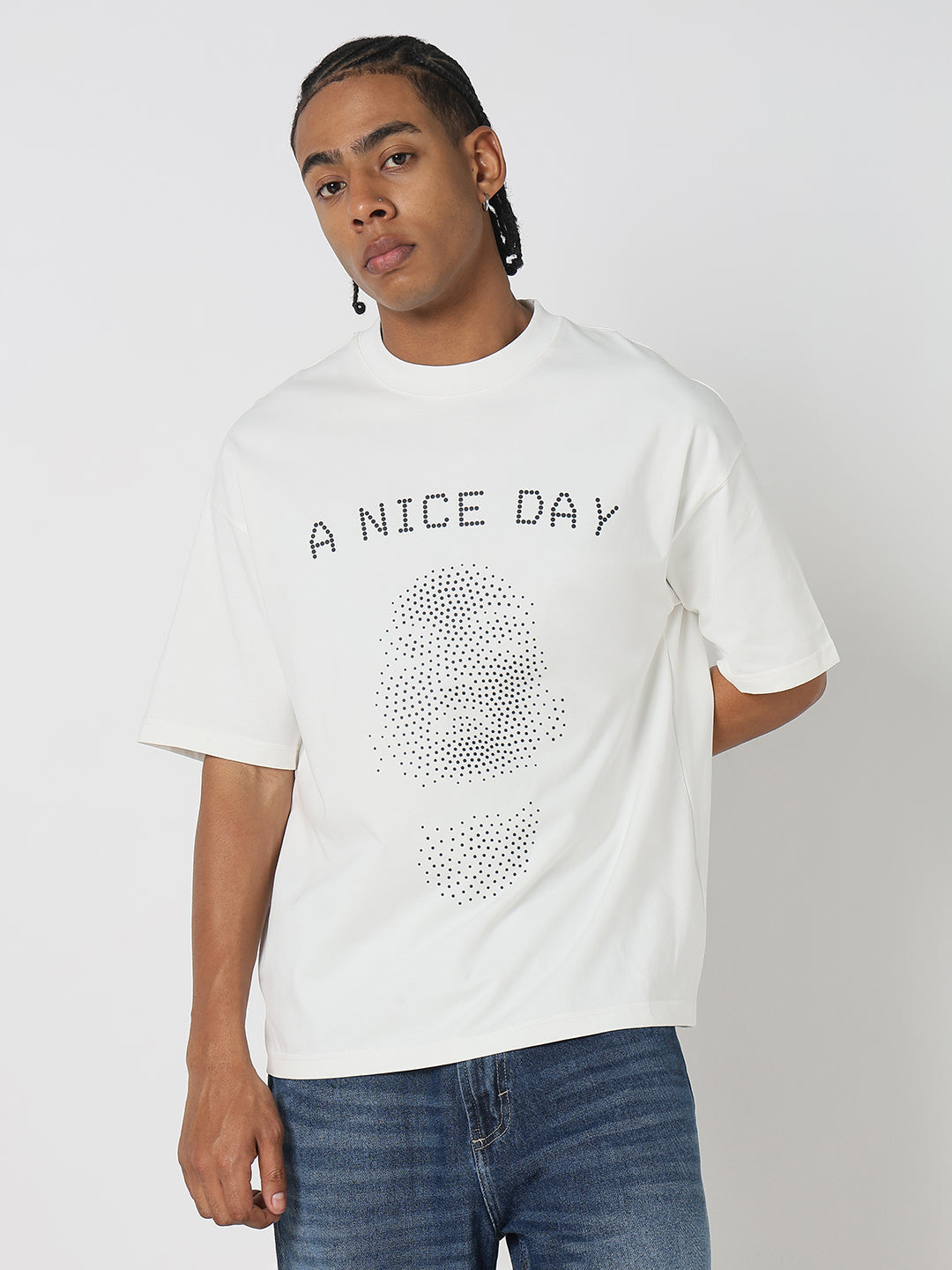 Men White Graphic Oversized T-Shirt