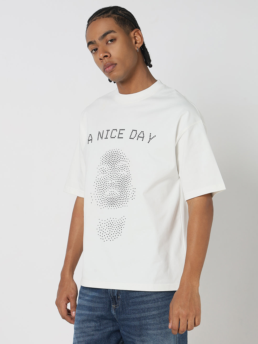 Men White Graphic Oversized T-Shirt