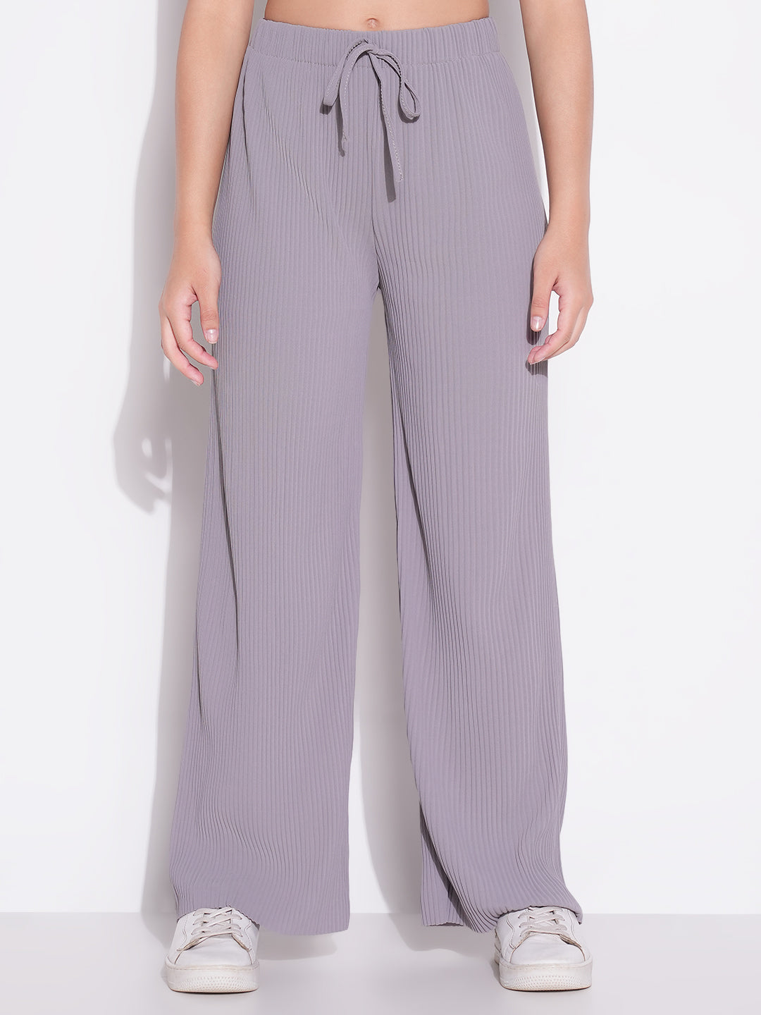 Women Grey Solid Parallel Trousers