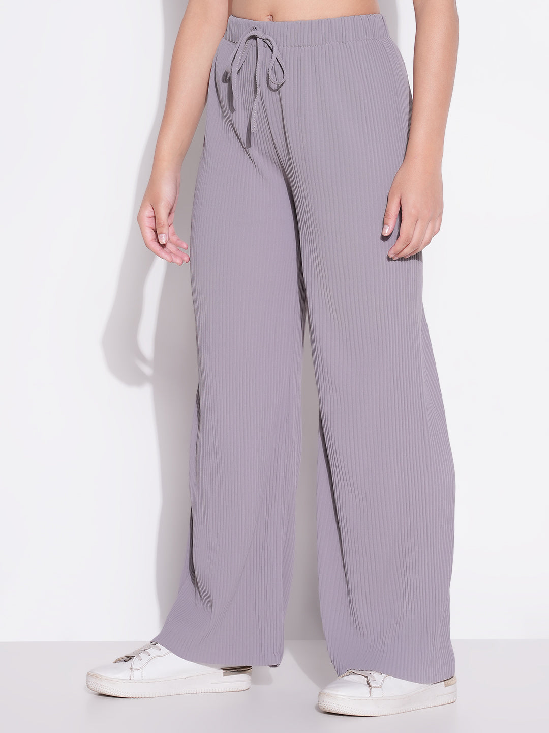 Women Grey Solid Parallel Trousers