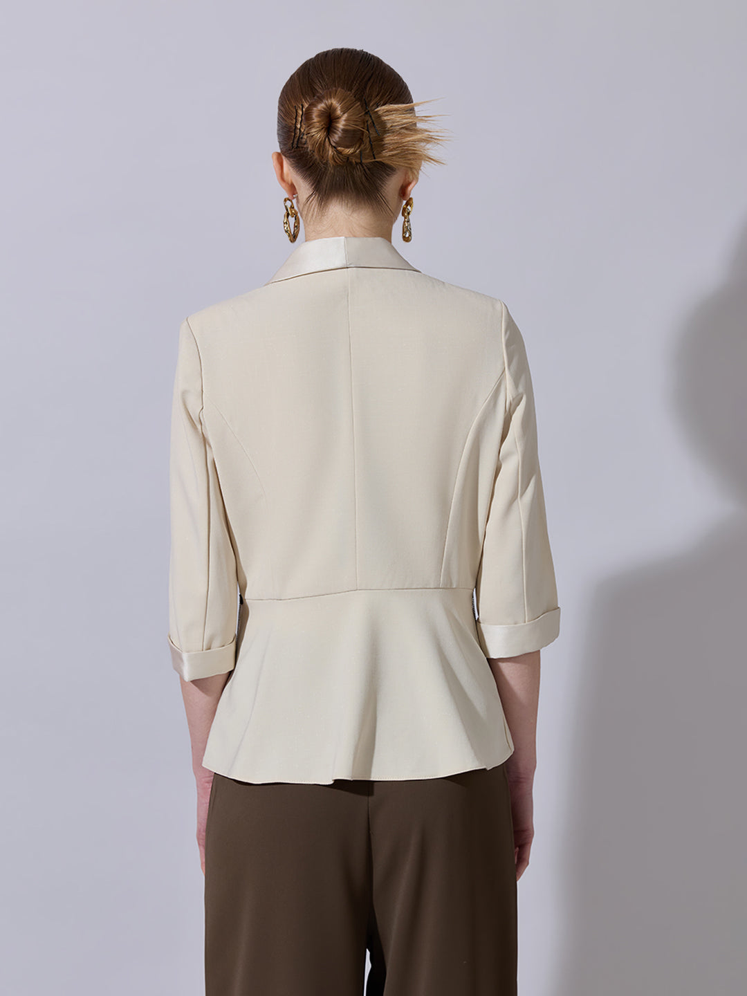 Women's Cream Blazer with Fringe Pocket Detailing