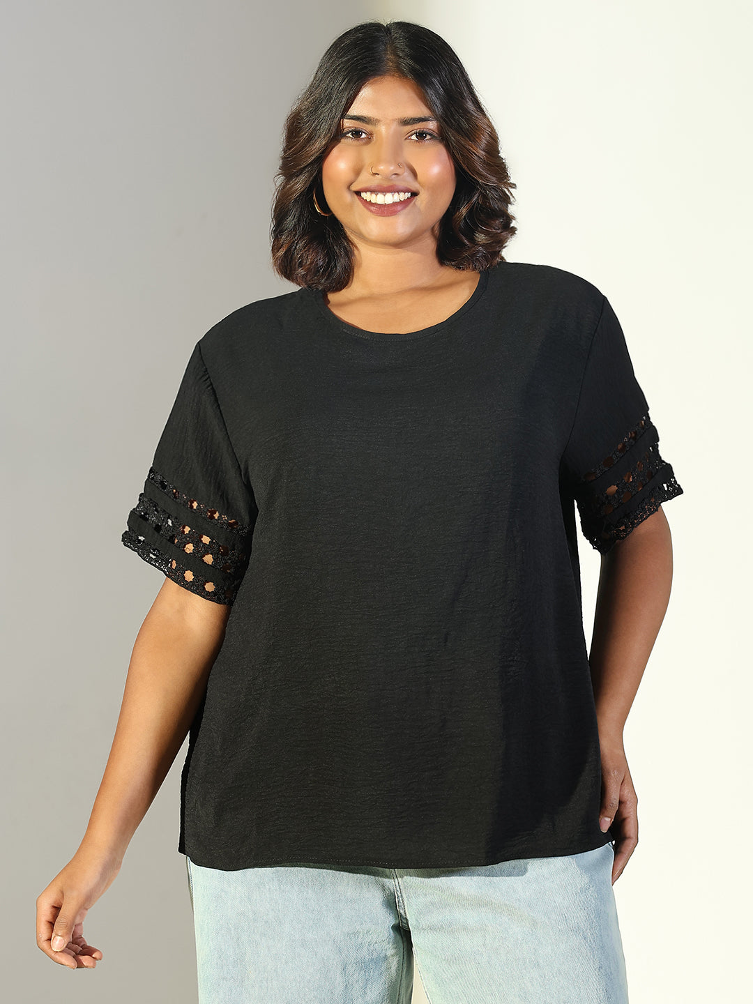 Women Black Solid Top