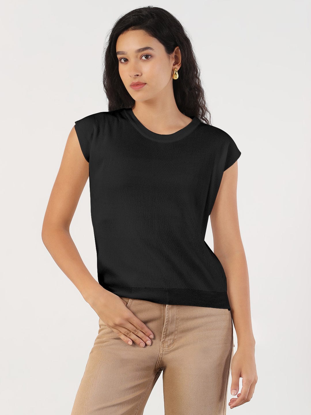 Women's Black Round Neck Top