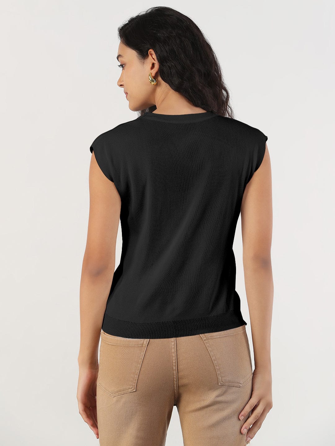 Women's Black Round Neck Top