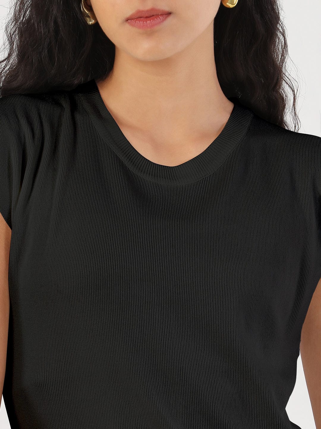 Women's Black Round Neck Top