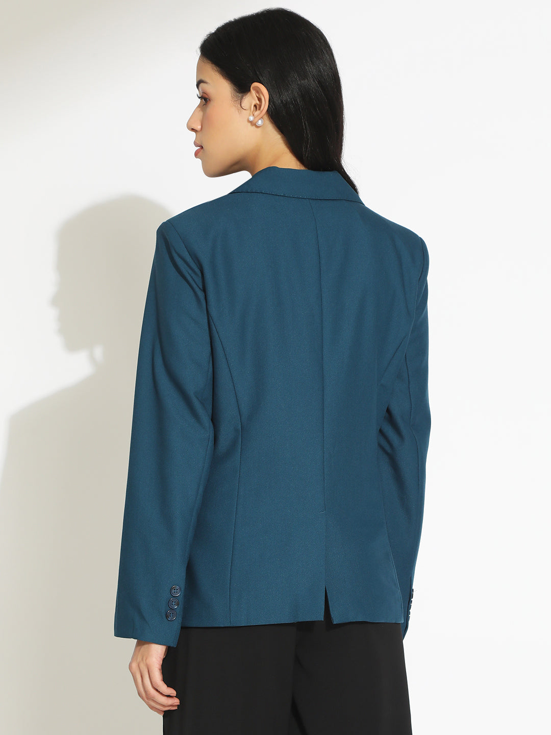 Women's Teal Single-Breasted Blazer with Notch Lapel