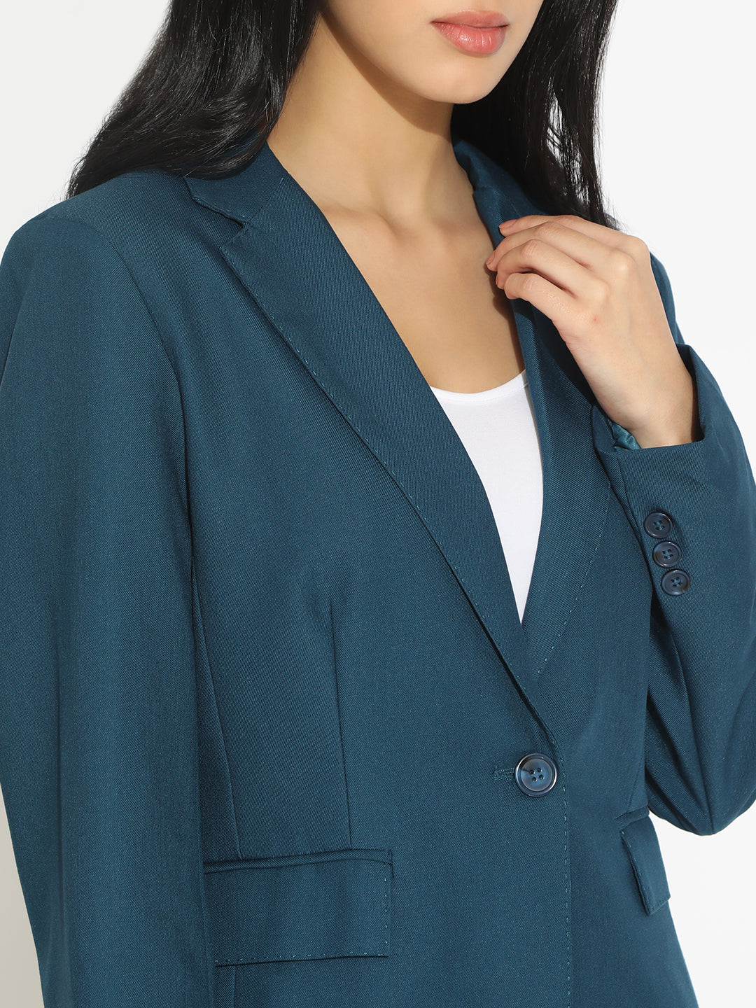 Women's Teal Single-Breasted Blazer with Notch Lapel