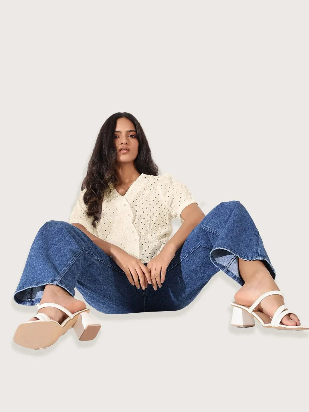 Women's Cream V-Neck Top - from SHOWOFFFF