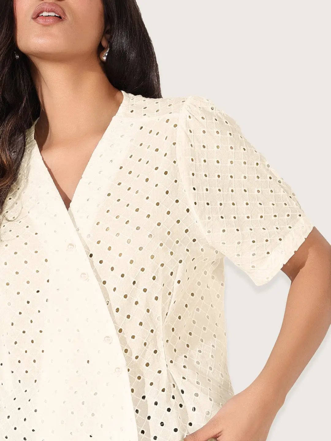 Women's Cream V-Neck Top - from SHOWOFFFF