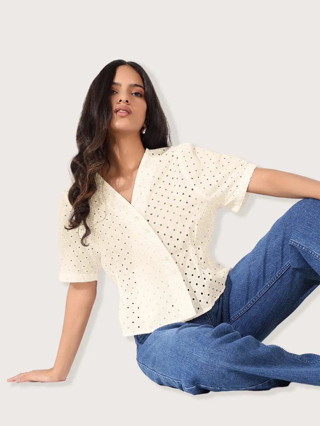 Women's Cream V-Neck Top - from SHOWOFFFF