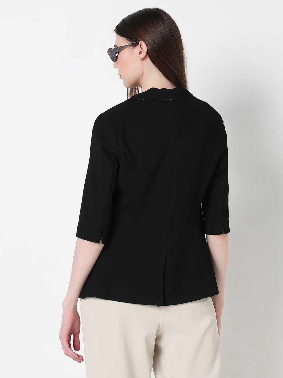 Women's Black Single Breasted Blazer with stitch detail