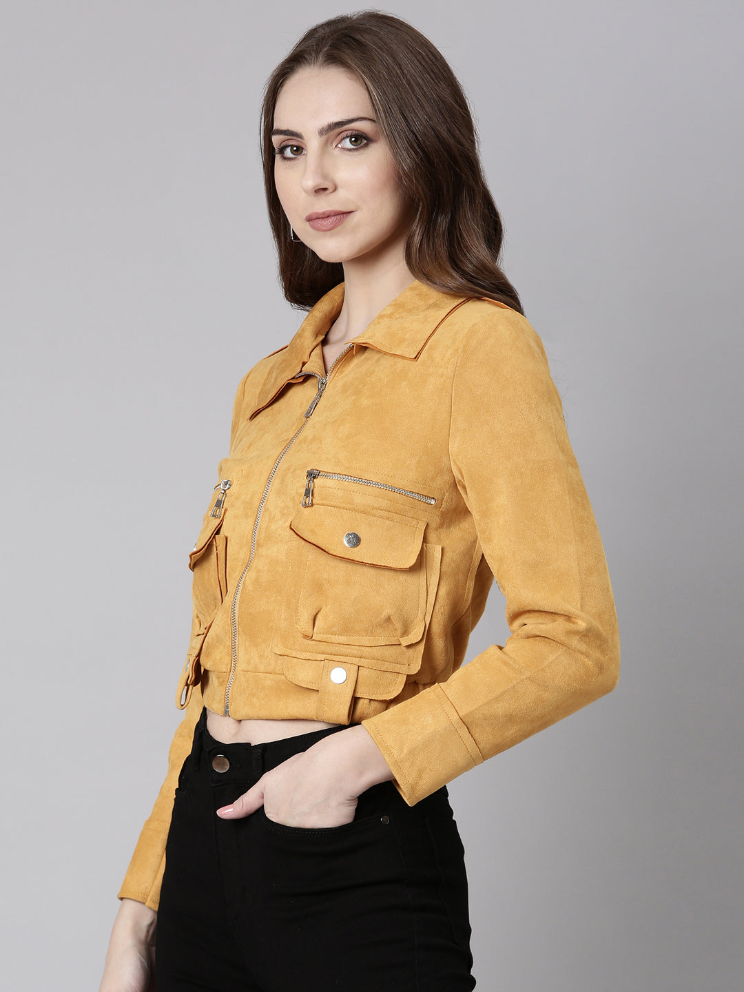 Women Mustard Solid Tailored Jacket