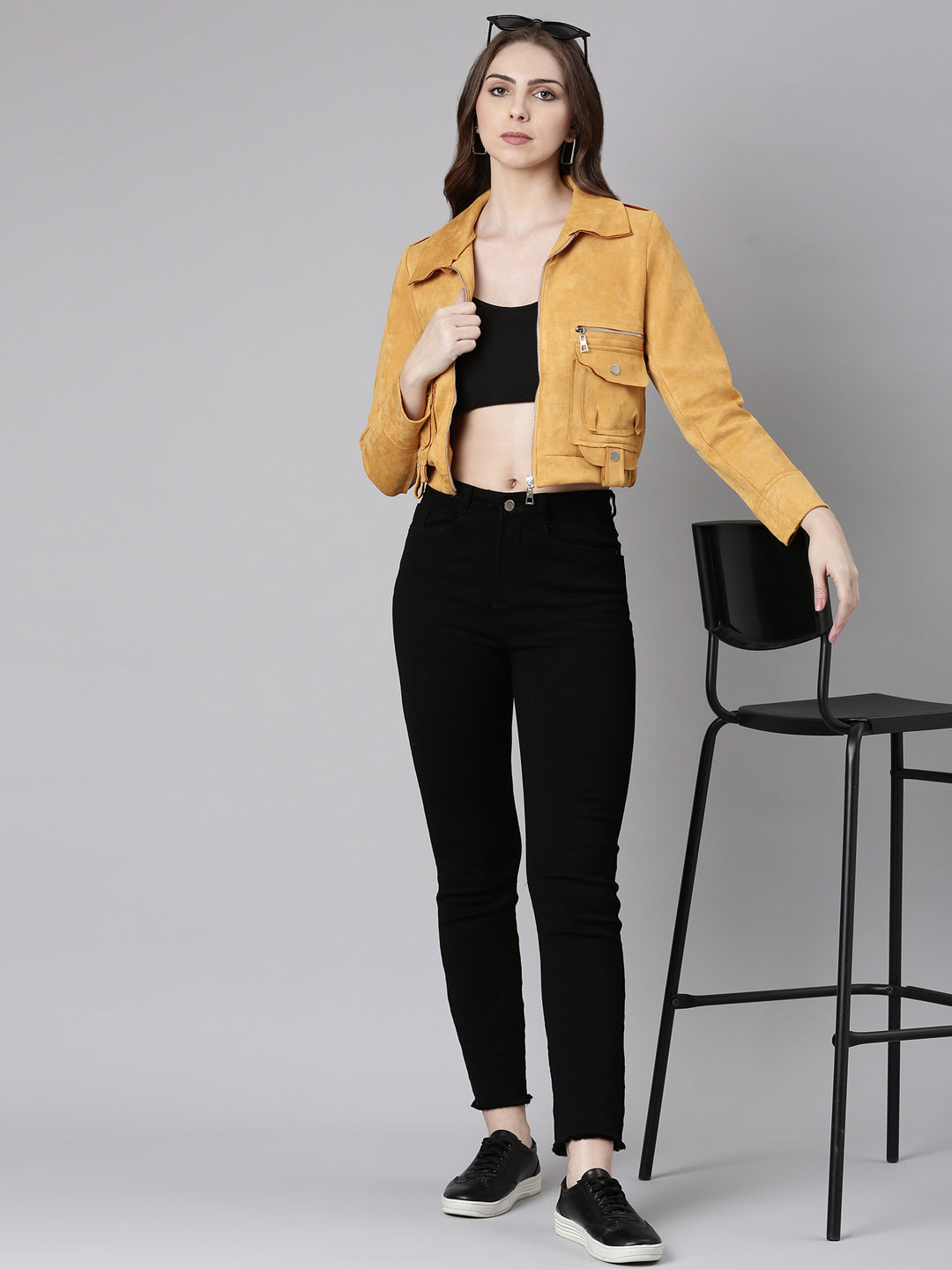 Women Mustard Solid Tailored Jacket