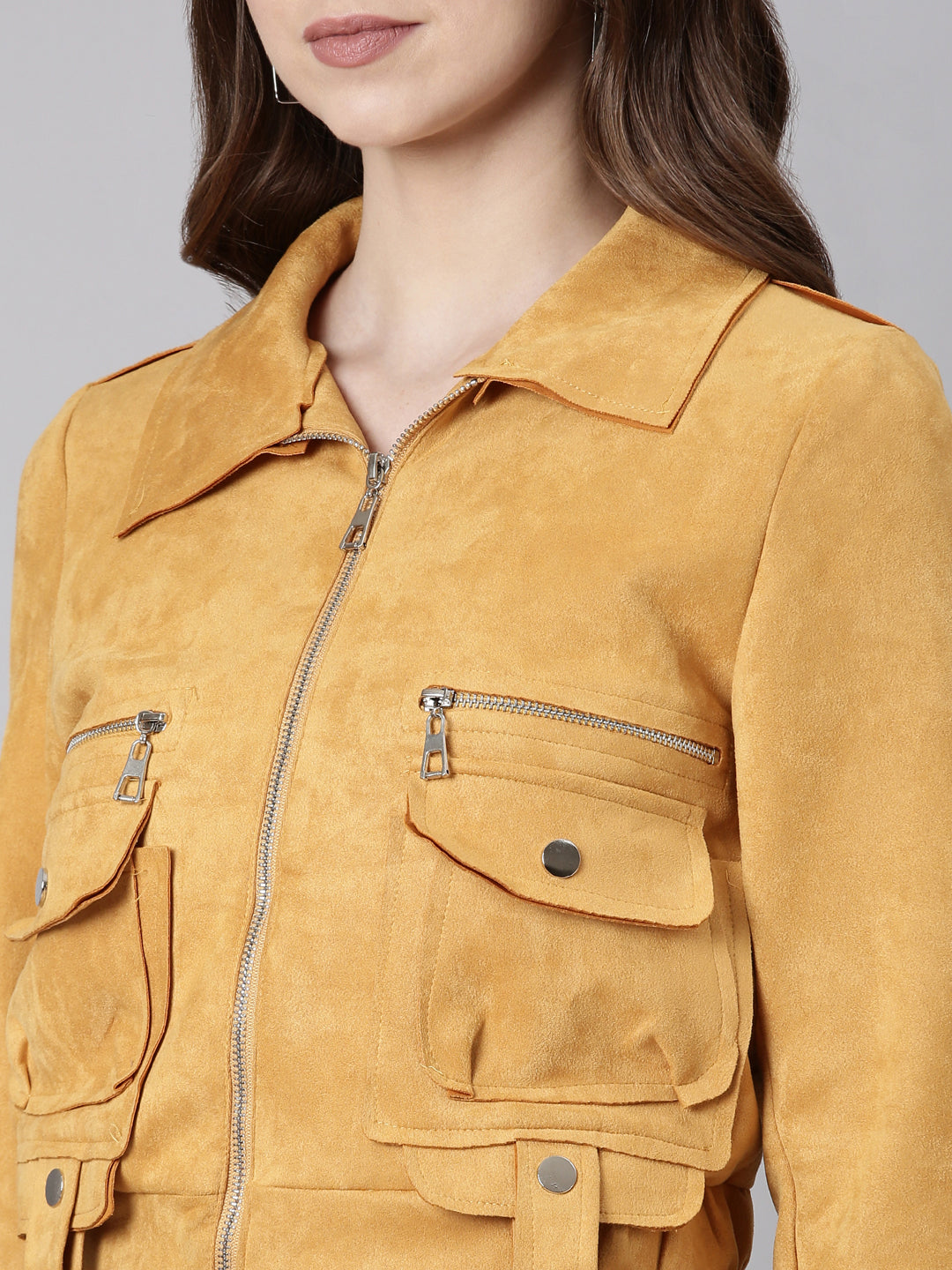 Women Mustard Solid Tailored Jacket