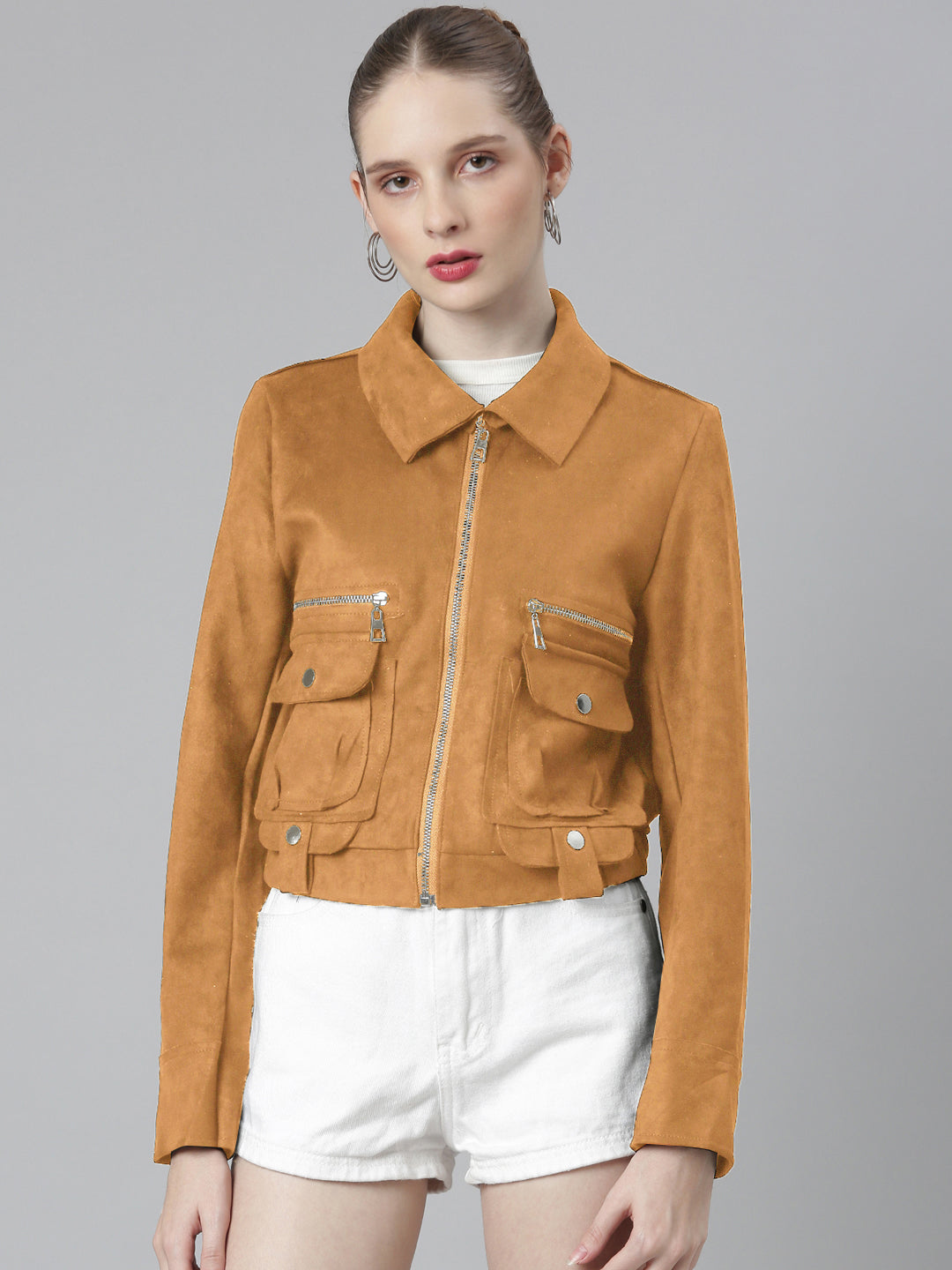 Women Spread Collar Rust Solid Tailored Jacket