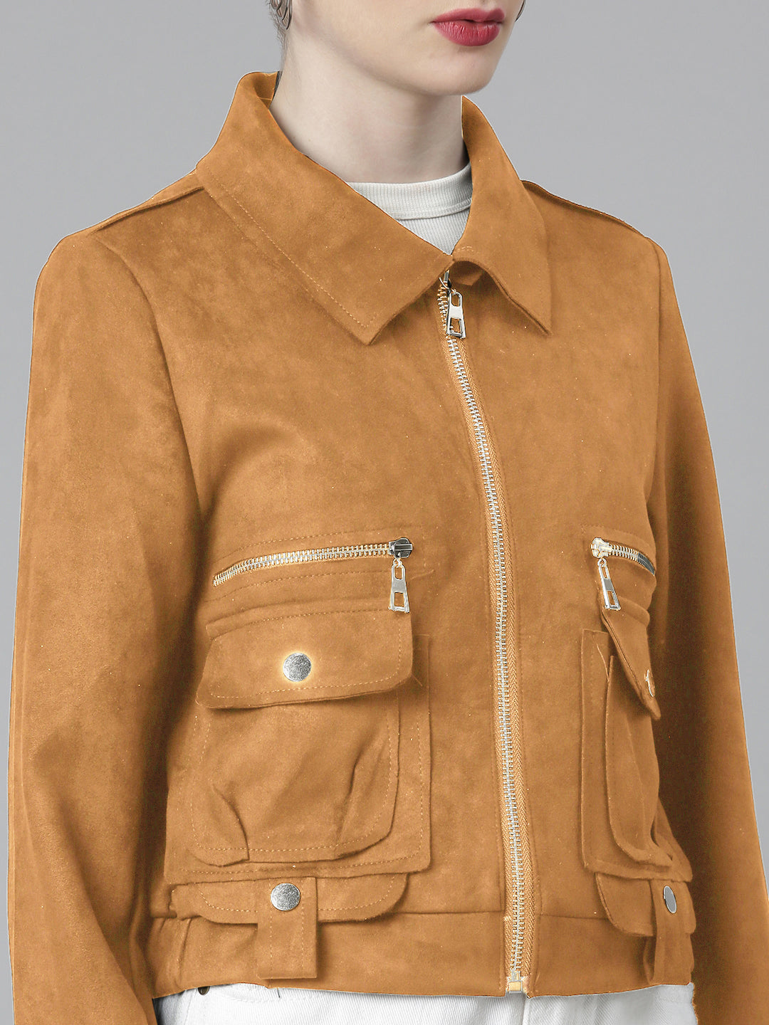 Women Spread Collar Rust Solid Tailored Jacket