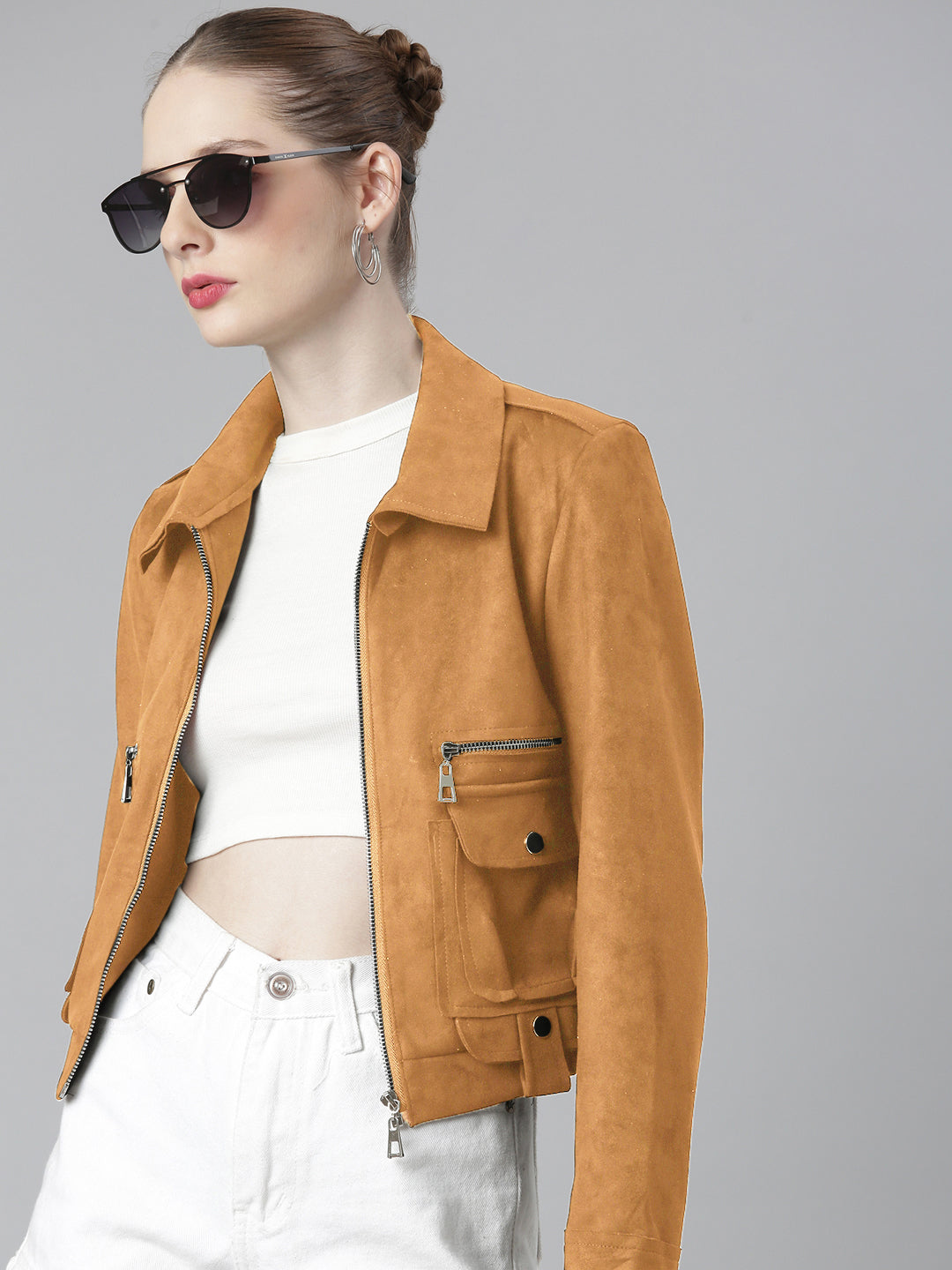 Women Spread Collar Rust Solid Tailored Jacket