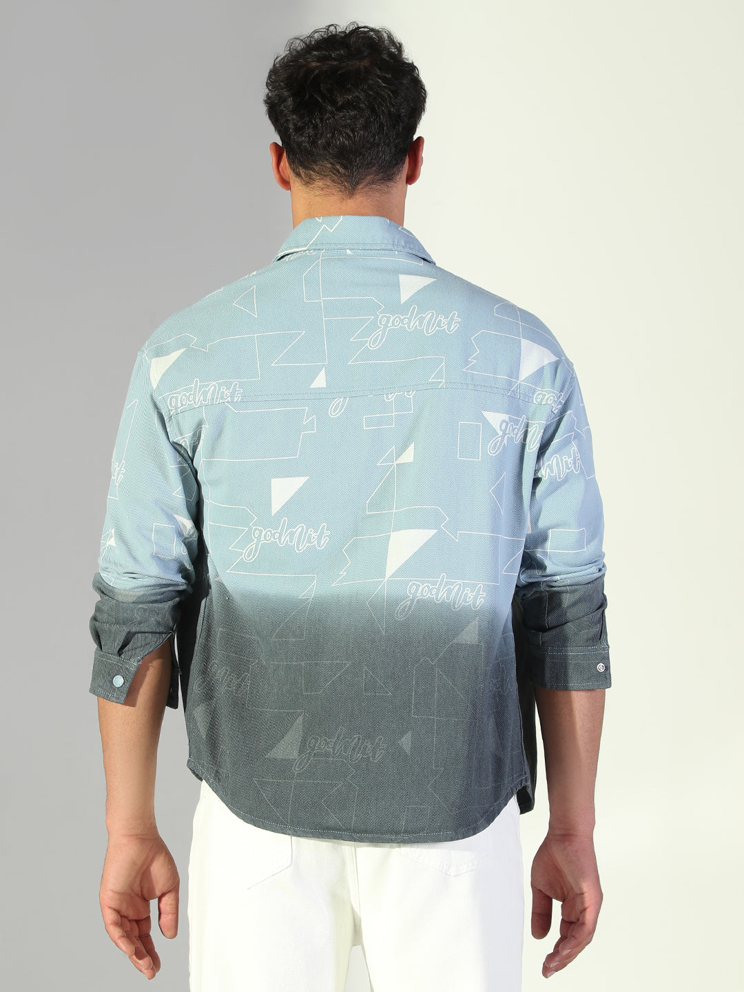 Men Typography Blue Shacket