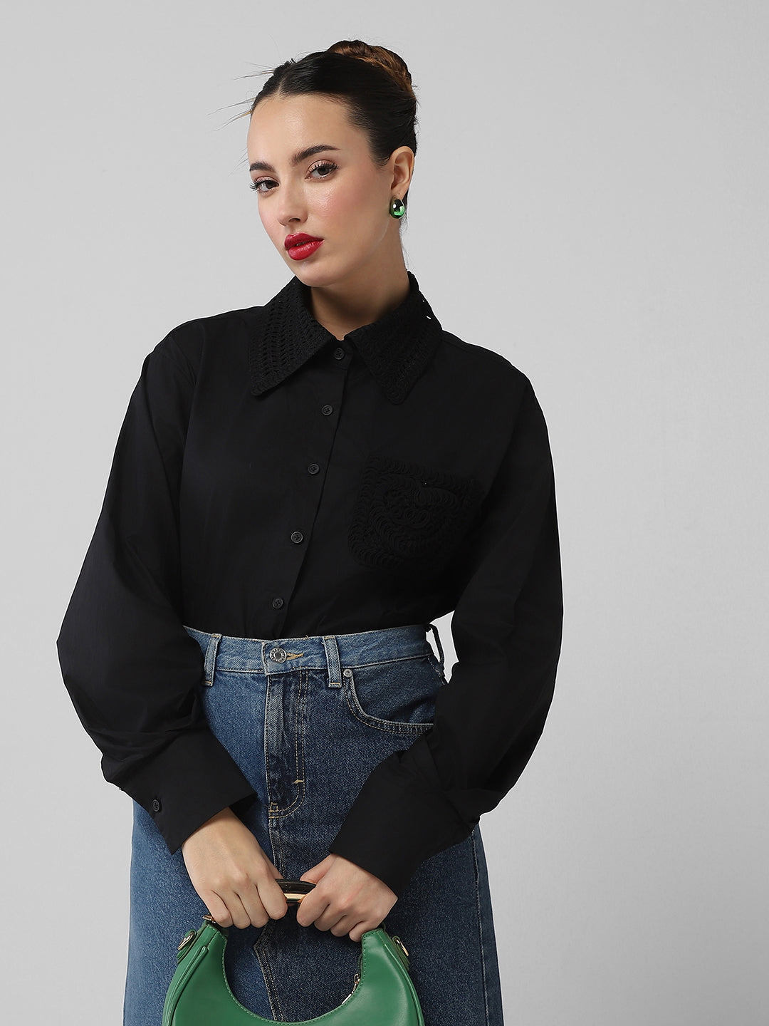 Women Solid Black Shirt