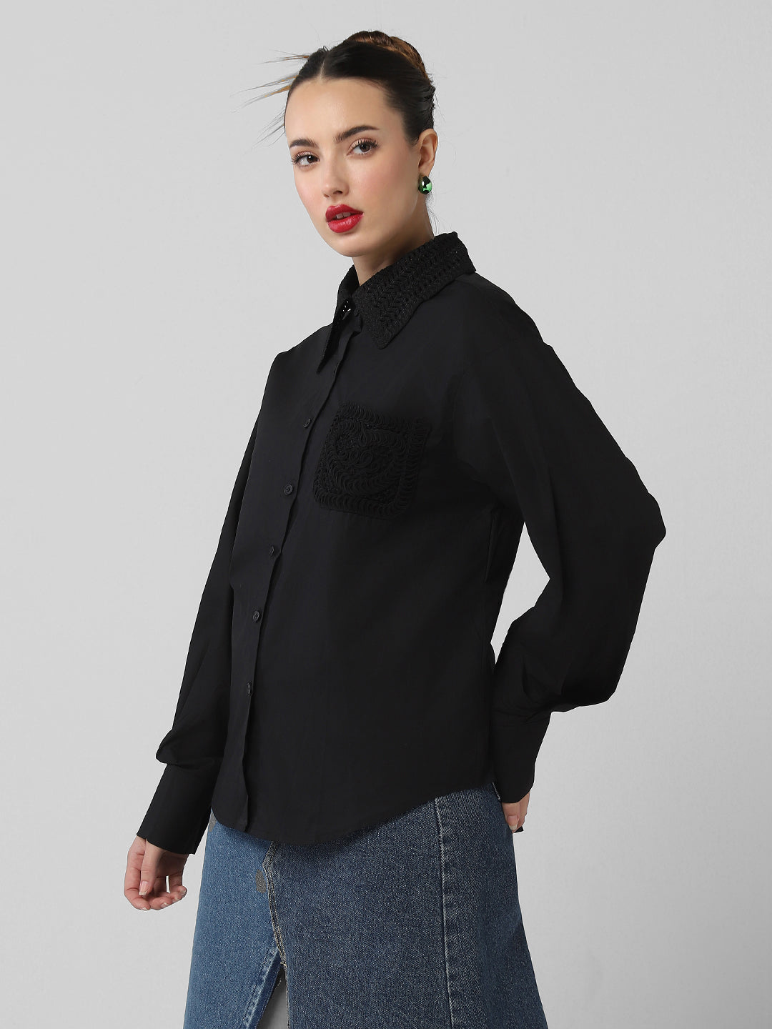 Women Solid Black Shirt