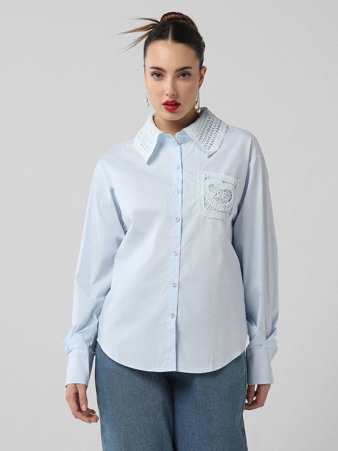 Women Solid Blue Shirt