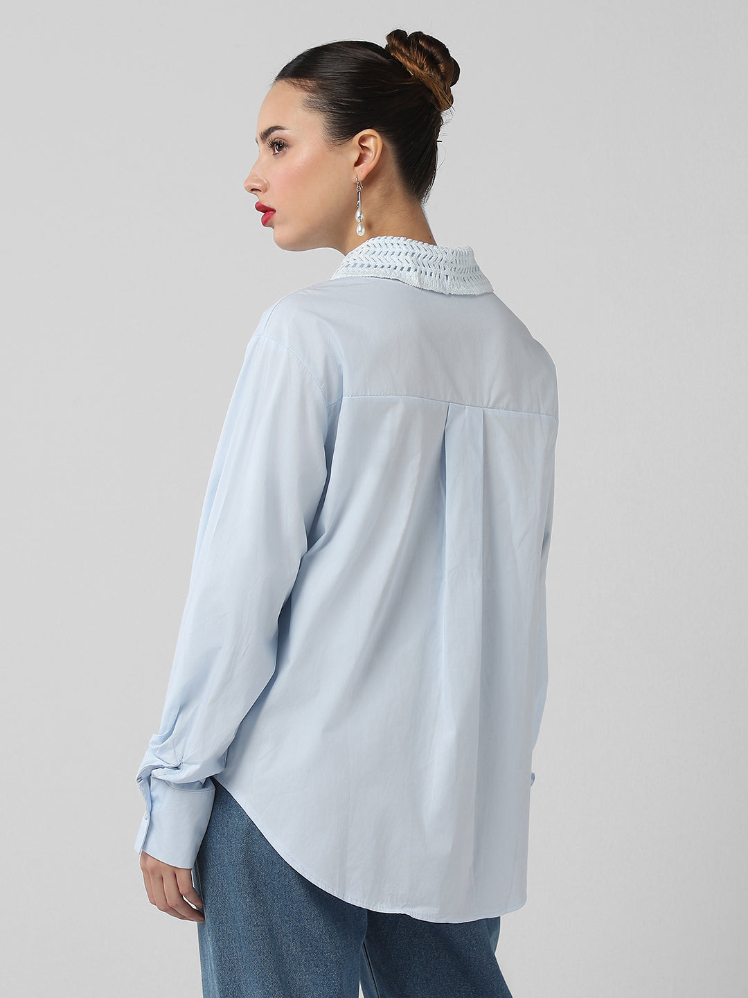 Women Solid Blue Shirt