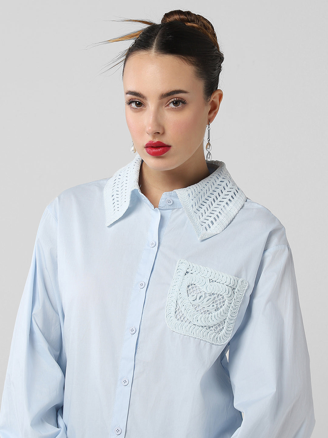 Women Solid Blue Shirt