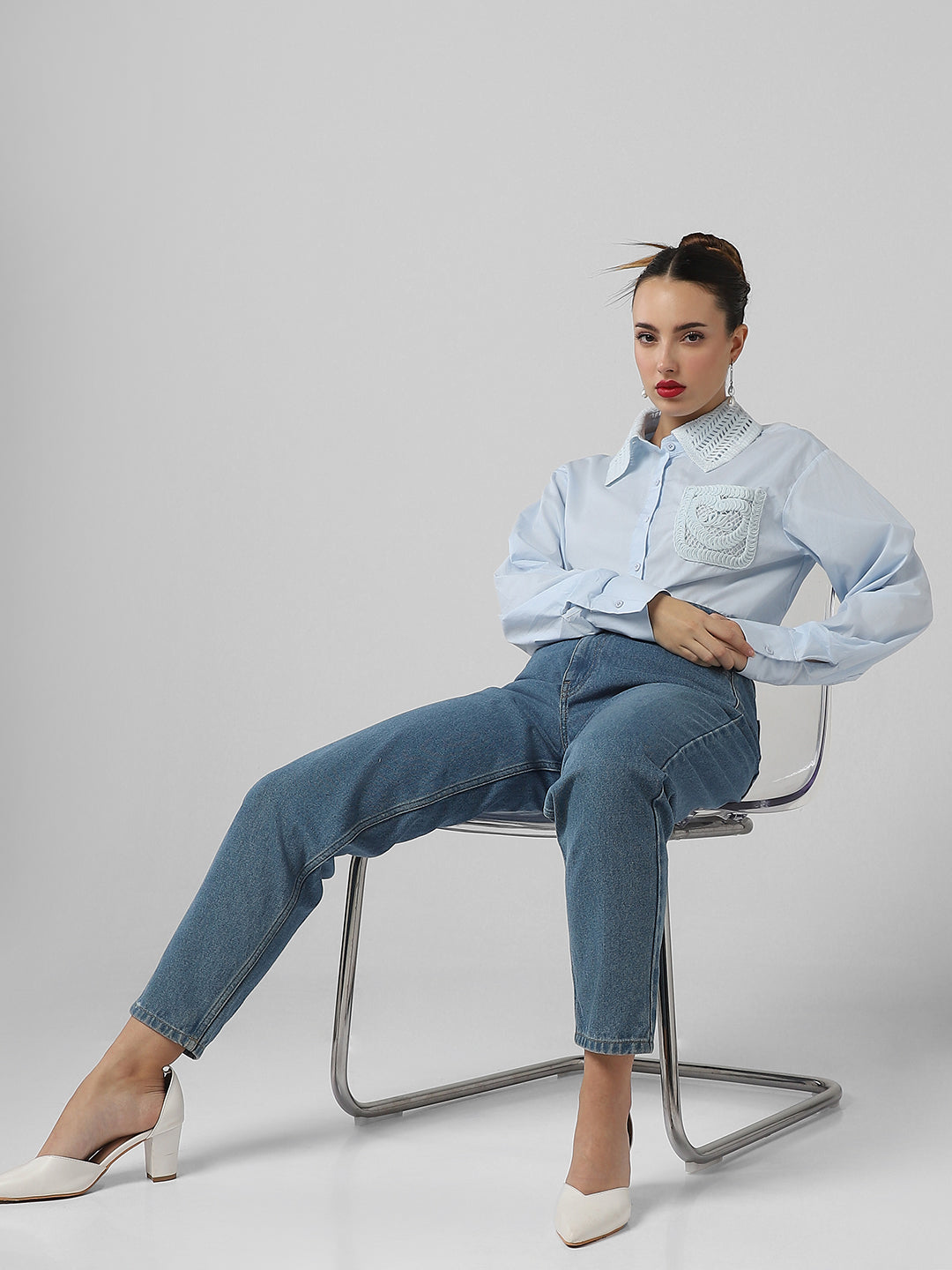 Women Solid Blue Shirt