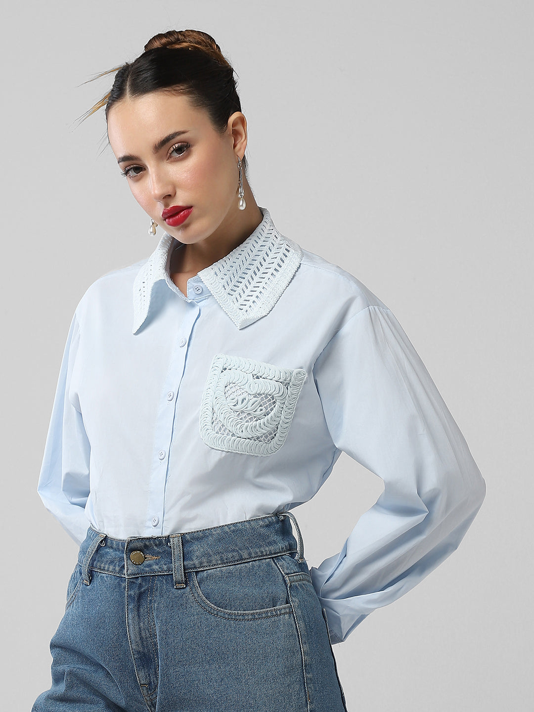 Women Solid Blue Shirt