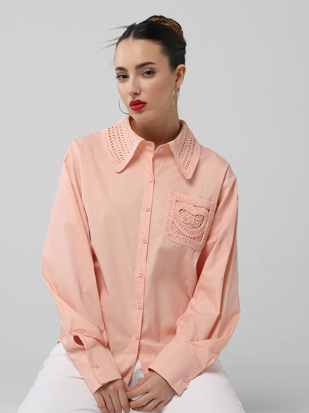 Women Solid Peach Shirt